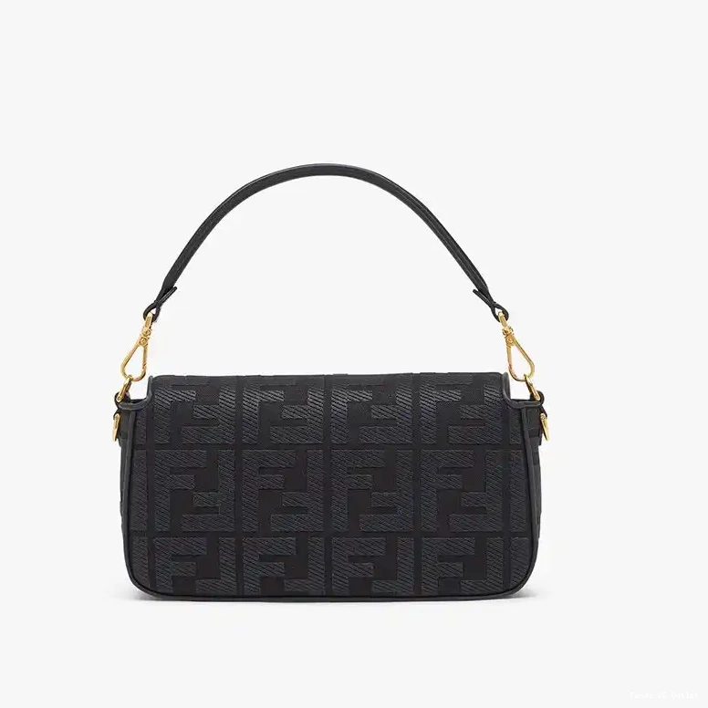 Vintage HOT Black Strap FF Medium Fendi Motif with In Baguette Cut Canvas Laser Bag 0624